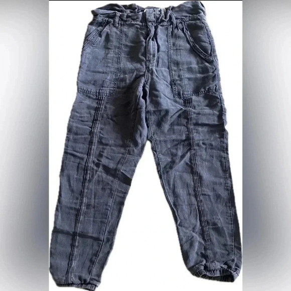 Anthropologie Utility Style Linen Blend Charcoal Gray Pants Women’s Small EUC - Picture 1 of 9